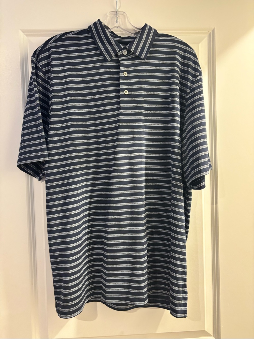 Roundtree & Yorke Navy and Light Gray Striped Polo Shirt
